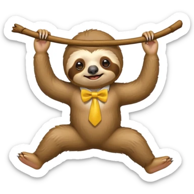 cute swinging Sloth on stick, yellow bow tie sticker