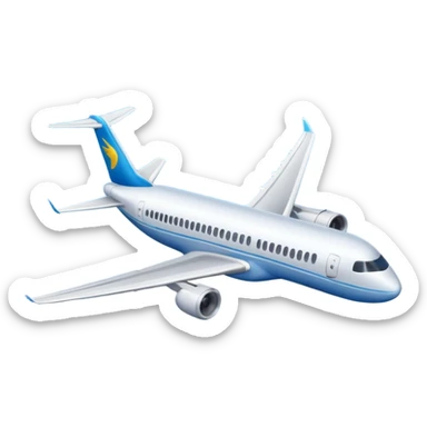 Draw a commercial passenger airplane flying above clouds in clear blue sky. sticker
