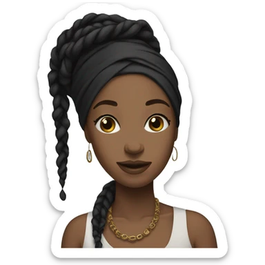 a black woman with medium locs wearing a head wrap sticker