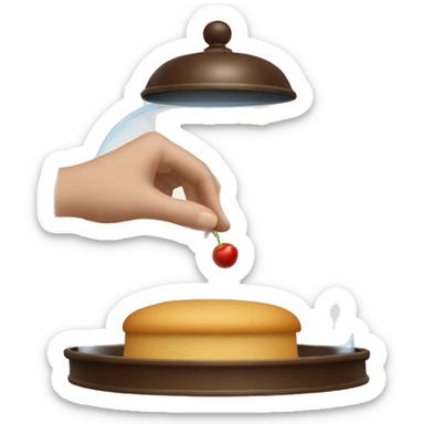 one hand with tray and the other opening the cloche sticker