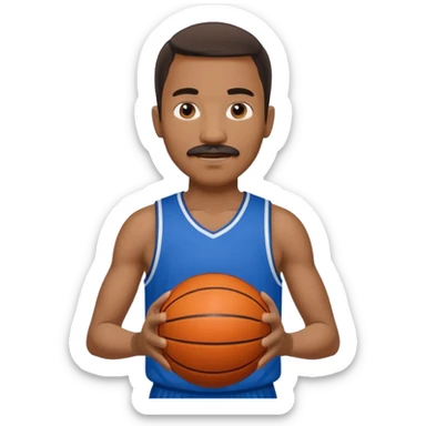 black man basketball player blue jersey with mustache holding basket ball sticker