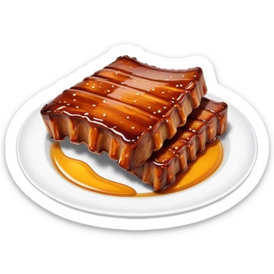 Honey Glazed BBQ Ribs Cinematic Realistic Honey Glazed BBQ Ribs Dish Emoji, depicted as a small portion of tender, honey-glazed ribs with a sticky, smoky finish, rendered with rich textures and warm, dynamic lighting. sticker