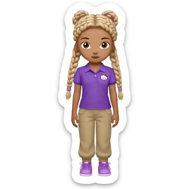 hello kitty wearing purple polo shirt and kyaki pants with long box braids baddie sticker