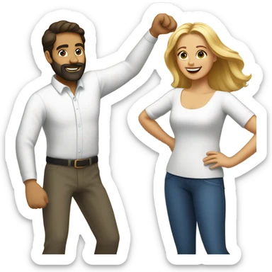 Puerto rican beard brown short hair man  with long blonde hair girl dancing sticker