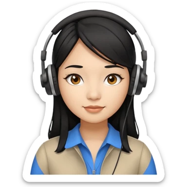 Female Filipino Virtual Assistant with Black Hair with headphone on sticker