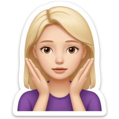 Simple emoji of a woman touching her face with both hands, hands pressing on cheeks and jaw, clear facial exercise with hands, easy to understand, simple icon, no beauty, no makeup, no medical elements
 sticker