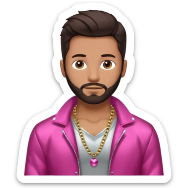 Frankie Zulferino with dark brown hair and short beard shirtless with necklace, dark pink metallic jacket sticker