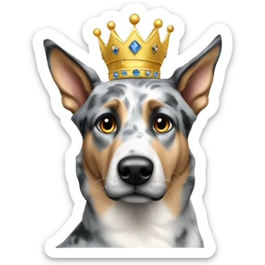 A malinois blue merle color with a crown on his head sticker