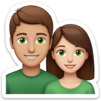A boyfriend with light brown hair and green eyes next to his girlfriend with dark brown hair and brown eys sticker