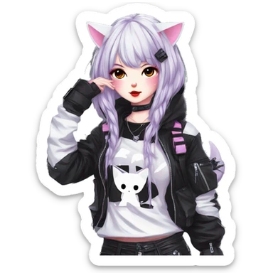 Edgy Kawaii Cute Cool Cartoon Anime Punk Techwear Gothic Catgirl sticker