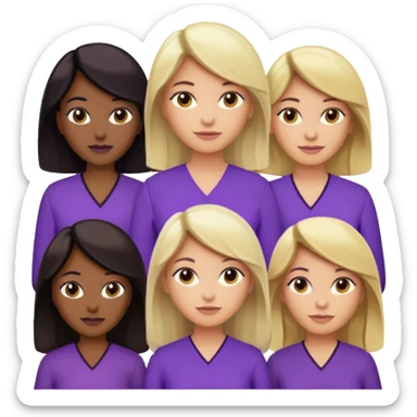 Group of reproductive age women 25-50 of all races with light, medium, dark and very dark skin tones. Blond, brown, black hair color with various purple blouses and shirtys. 10 per image sticker