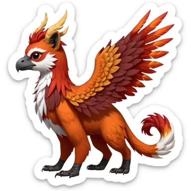 4-legged realistic digitigrade scaly winged long-big-beaked Gryphon-Griffin-Griffsnuff-Talonflame-Silvally-Braviary-Red-Panda-fusion-hybrid-animal-Fakémon-creature, full body, with a long thin tufted lion-tail, long big tufted winged feathery ears sticker