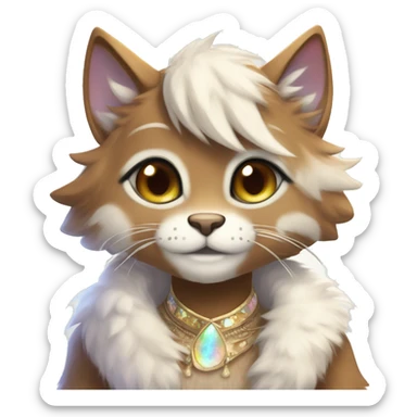 Furry, sparkle, iridescent, colorful, pastel, edgy, cool, fantasy beautiful, brown, beige, white, divine, godly, angelic, animal, anthro, full body, fursona, feline sticker