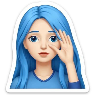 Woman with hand over eyes with long blue hair sticker