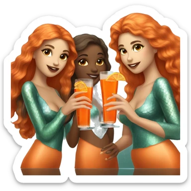 Three beautiful mermaids (light skin) drinking aperol sticker