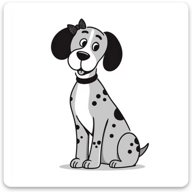 Blue Great Dane with a sparkly bow on its ear, hand-drawn cute style sticker