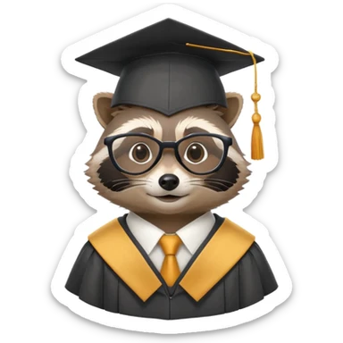 raccoon professor wearing glasses and academic cap, scholarly raccoon with graduation cap sticker