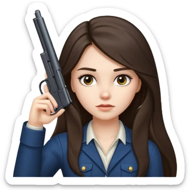 A brunette with long hair girl who is about to kill herself with a littlr gun pointed at her temple sticker