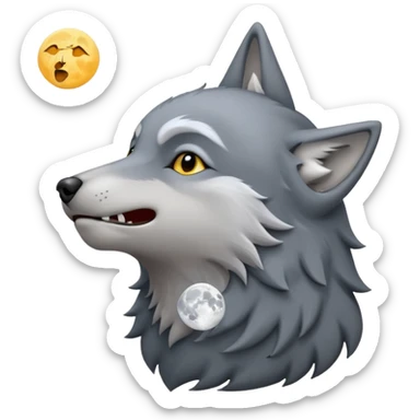 emoji of a howling wolf facing the moon, with its head tilted upward, simple cartoon style  sticker