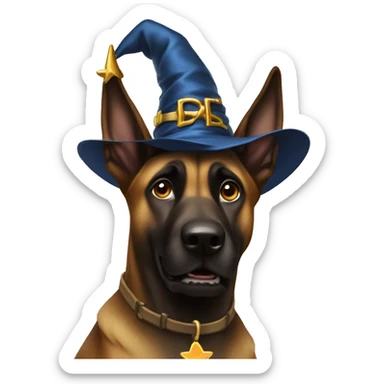 malinois dog with wizard scared sticker
