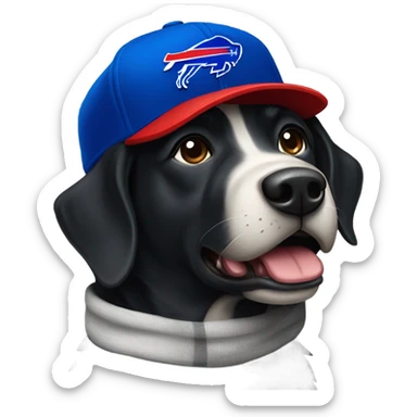 Black dog in buffalo bills hat sticker
