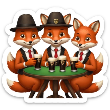 Three foxes sitting at a round table drinking Guinness sticker