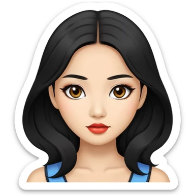 pretty east asian, black long hair baddie with makeup sticker