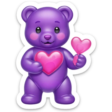 Gummy beart morado agarrando un corazón rosa cute sticker