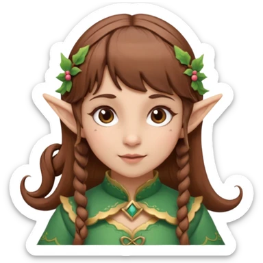 Girl toymaker wood carving elf brown hair bangs sticker