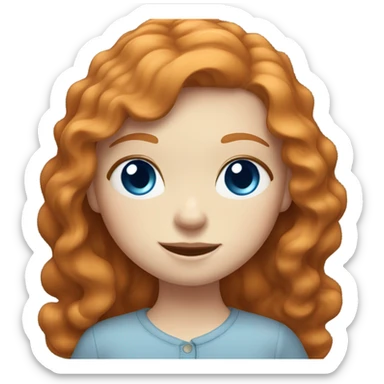 Pale ginger girl with freckles. She has medium length wavy ginger hair and blue eyes sticker