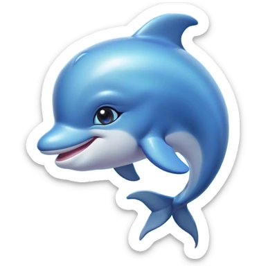 Cinematic Cute Dolphin Portrait Emoji, Head tilted playfully and inquisitively, featuring a smooth, streamlined body with shimmering, silvery-blue skin and round, sparkling eyes full of playful charm, Simplified yet irresistibly adorable features, highly detailed, glowing with a warm, friendly oceanic glow, high shine, affectionate and lively, stylized with a touch of aquatic whimsy, soft glowing outline, capturing the essence of a mischievous yet loving dolphin that appears as if it could splash out of the screen into your arms! sticker