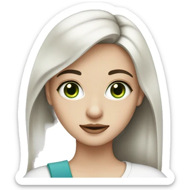 white skin dark hair girl with blue and green heterochromia with a laptop sticker