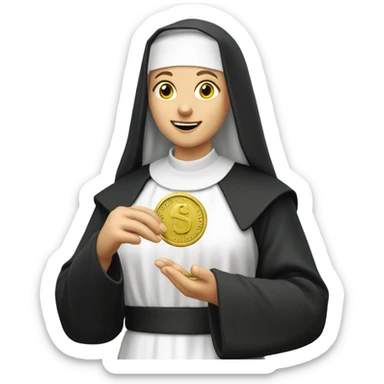 A blonde nun holding a dime 10 crnt  sticker