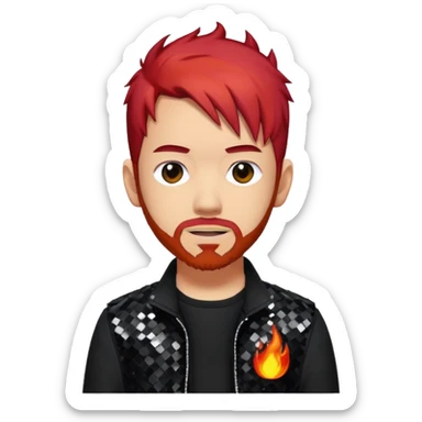 Mike Shinoda with fiery red hair, black sequin tour outfit  sticker