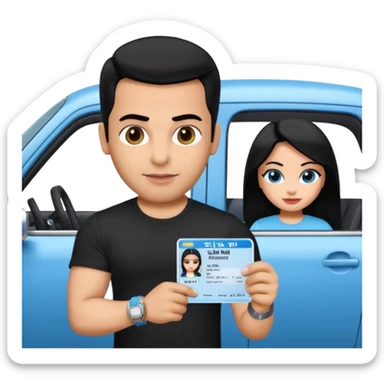 driving license with the photo of ipretty bratz emoji of salman khan wearing a black tee, silver- blue bracelet, black hair sticker
