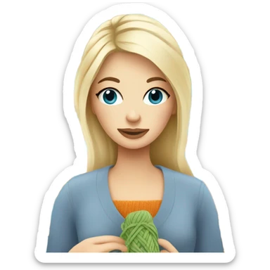 beautiful finnish blonde woman with blue eyes knitting flowers sticker