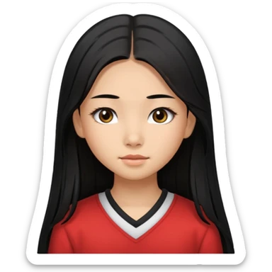 a tan chinese-american 15 year old girl with middle part long straight black hair down to her chest.eyelashes  sticker