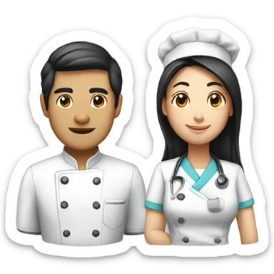 Asian couple: a male chef and a female long hair nurse sticker