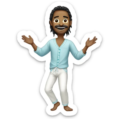 Man with braces, long hair which is tied back is dancing in pijamas sticker