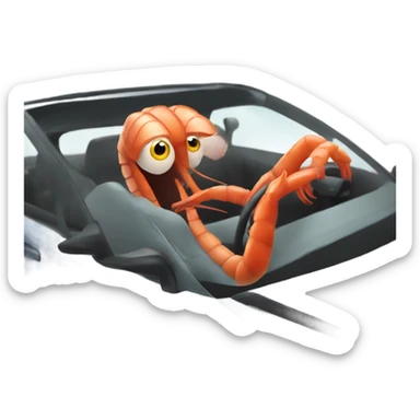 Prawn driving a car sticker