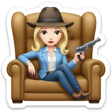 Mafia blondes woman in hat , gun , armchair  sticker
