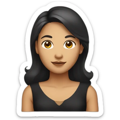 I am a woman who wears a sleeveless A-line black dress. I have dark brown, straight wavy hair covering the dress, an oval face, and tan skin. I am of Indonesian descent sticker