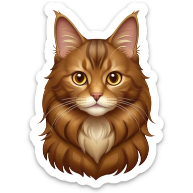 cinematic-brown-maine-coon-cat-portrait-emoji,-elegant-and-alert,-sleek-brown-and-gold-tones-with-hints-of-deep-auburn,-simplified-yet-sharp-features,-highly-detailed,-glowing-with-a-warm,-confident-glow,-high-shine sticker
