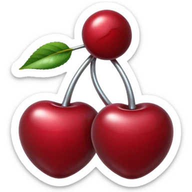 A pair of cherries emoji made of liquid silver chrome, smooth rounded shapes, glossy metallic surface, subtle sensual vibe, luxury sexy aesthetic, iOS emoji style, centered, clean white background sticker