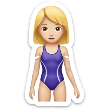a 12 year old girl in a swim suit, with mountain background sticker