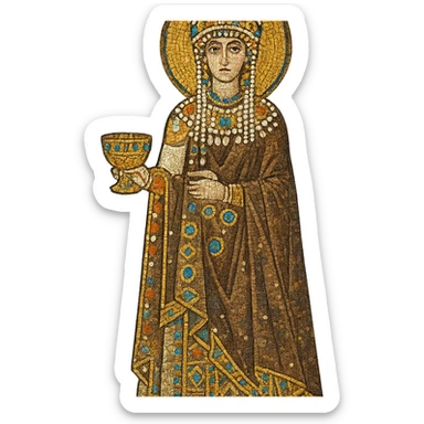 Empress Theodora in Byzantine regalia, mosaic art style, gold and jewel tones sticker