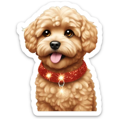 Red maltipoo with glitter garland around his neck sticker