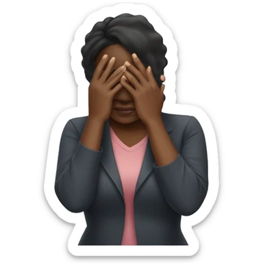 Black woman covering her eyes with her hand and pressing a button sticker