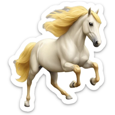 Yellow palomino horse with long flowing mane galloping with prosthetic leg, slender horse, solid yellow horse, running, yellow horse galloping with prosthetic leg, pretty horse sticker