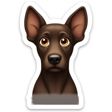 Dark brown dog with one ear half up and one ear down with a long snout darker brown only sticker